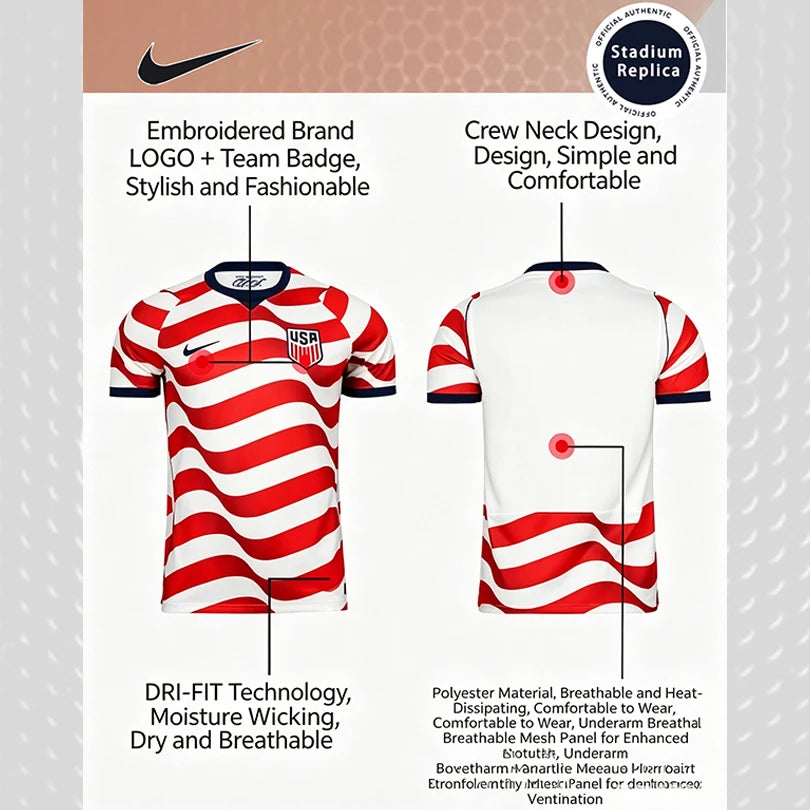 Nike Dri-FIT Unisex 2026 World Cup USA Home Fan Version Quick-Dry Soccer Jersey Short Sleeve T-Shirt IB5339-133